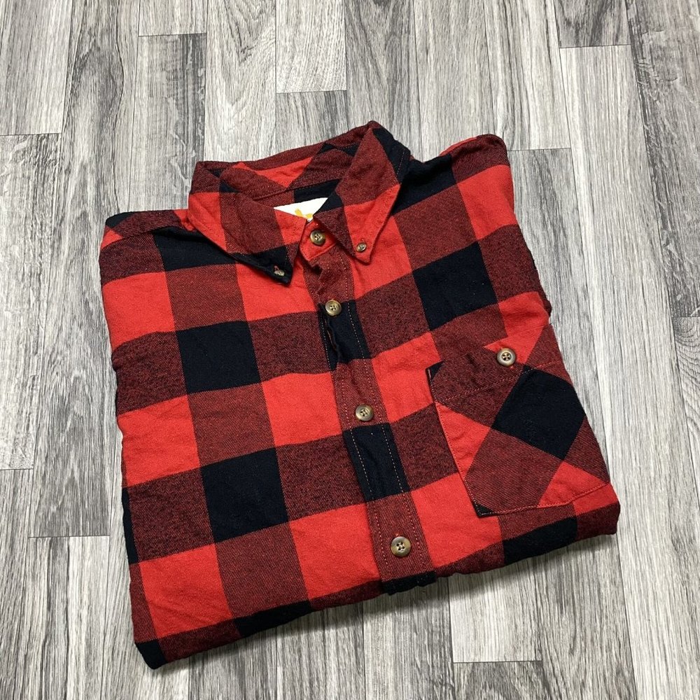 FIELD STREAM Button Down Red & Black Plaid Flannel Shirt Men's Size Medium